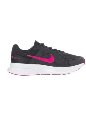 Nike Women's Run Swift 2 Wide in Dark Smoke Grey with Pink Swoosh